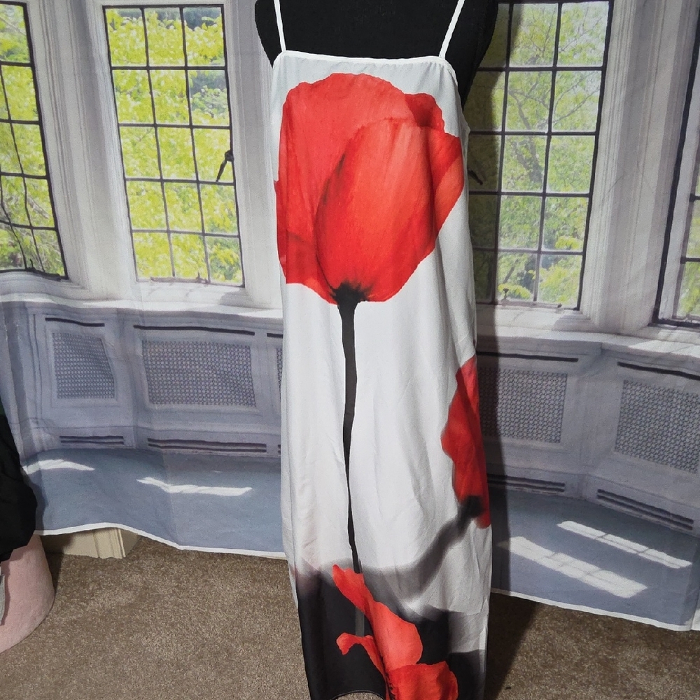SHEIN Red and White Maxi Dress